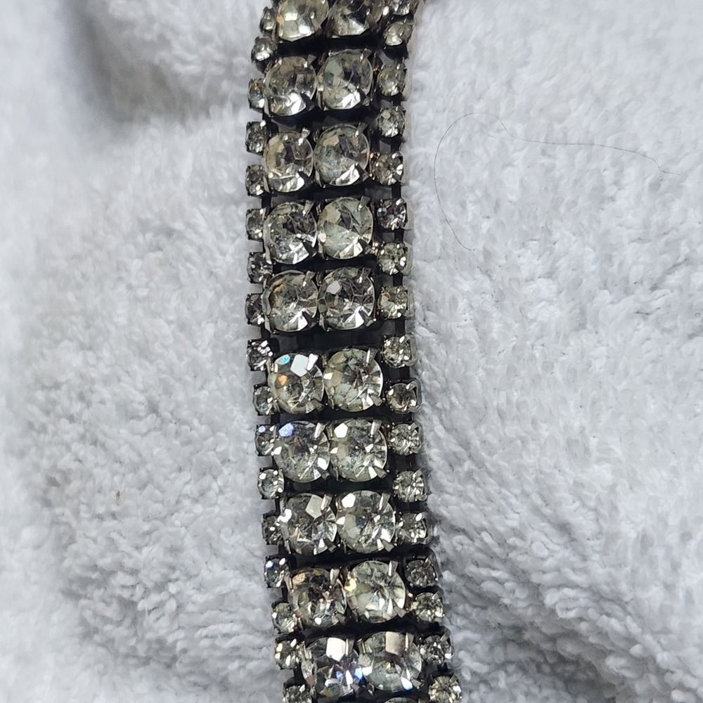 Vintage Four Row Clear Rhinestone Silver Tone Bracelet Formal Bridal Statement - Picture 2 of 13
